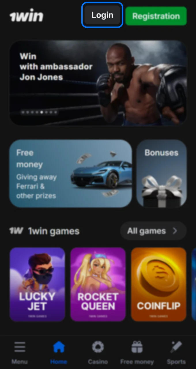 Click the "Login" button on the 1Win homepage to log in to your existing account.